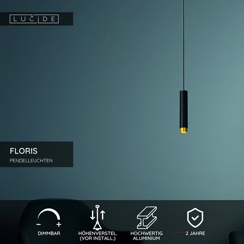 Lucide FLORIS - Pendelleuchten - Ø 5,9 cm - 1xGU10 - Schwarz - USP